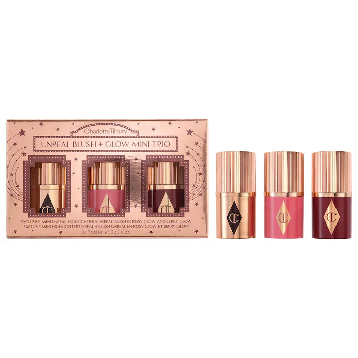 Charlotte Tilbury     
Mini Unreal Blush + Highlighter Glow Trio 🤎