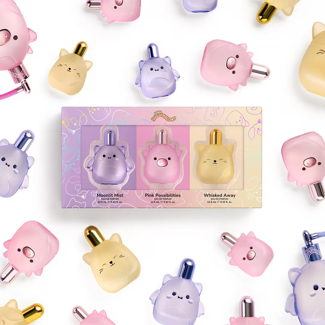 SQUISHMALLOWS FRAGRANCES 
3-Piece Coffret Set 💜🩷💛