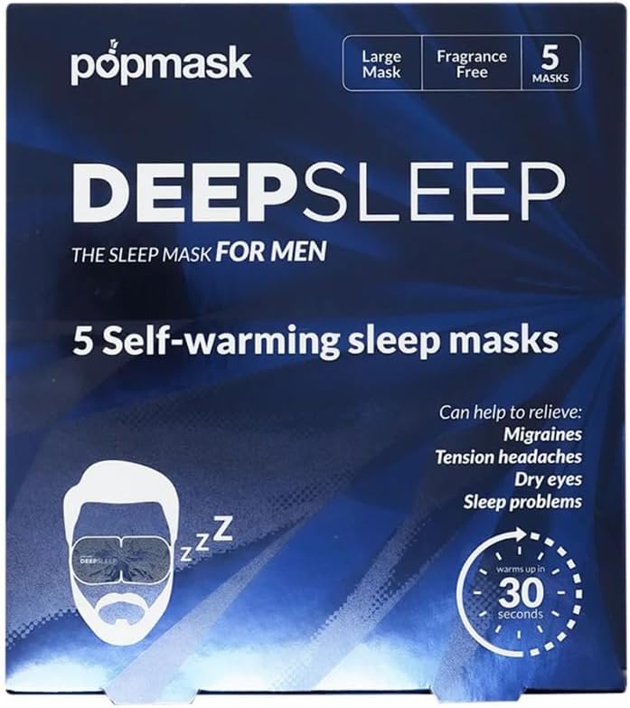 Popmask Deep Sleep Self-Heating Eye Masks for Men, Natural Steam Heat Relief for Migraines, Headaches, Allergies and Dry Eyes, 5 Eye Masks 💙