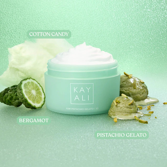 KAYALI 
Yum Pistachio Gelato | 33 Silk Soufflé Body Cream with Hyaluronic Acid + KAYALI Dream Elixir 💚