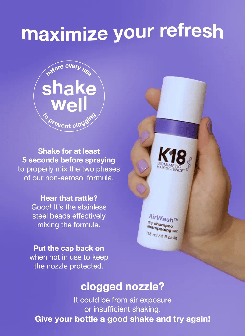 K18
Hair Mini AirWash™ dry shampoo ♥️