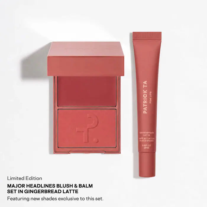 PATRICK TA 
Major Headlines Double-Take Crème & Powder Blush Duo & Lip Balm Makeup Gift Set  🤎✔️