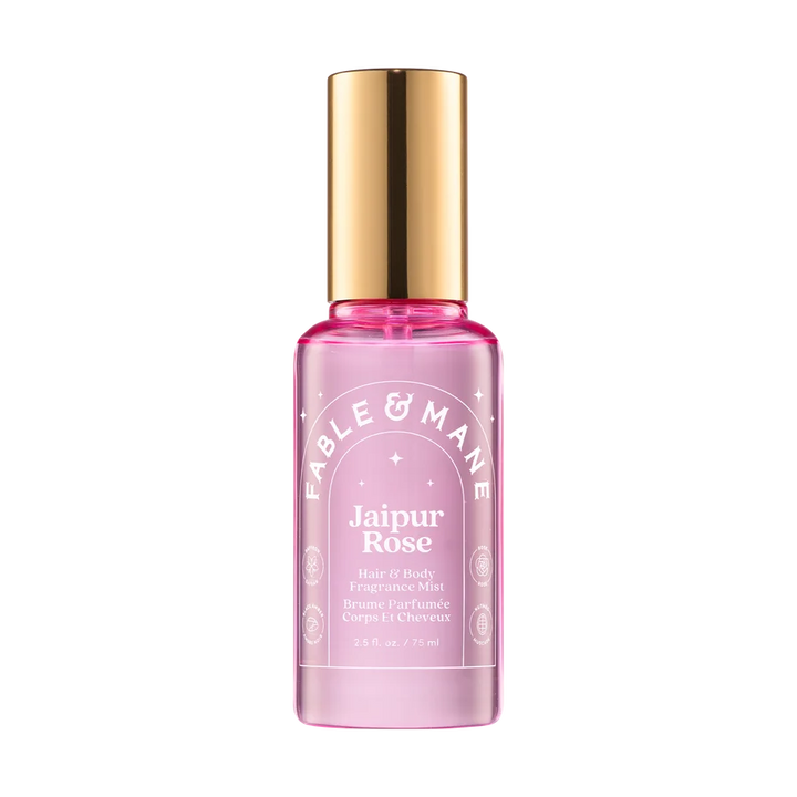 Fable & Mane  
Jaipur Rose Hair & Body Mist with Saffron + Black Amber 🩷