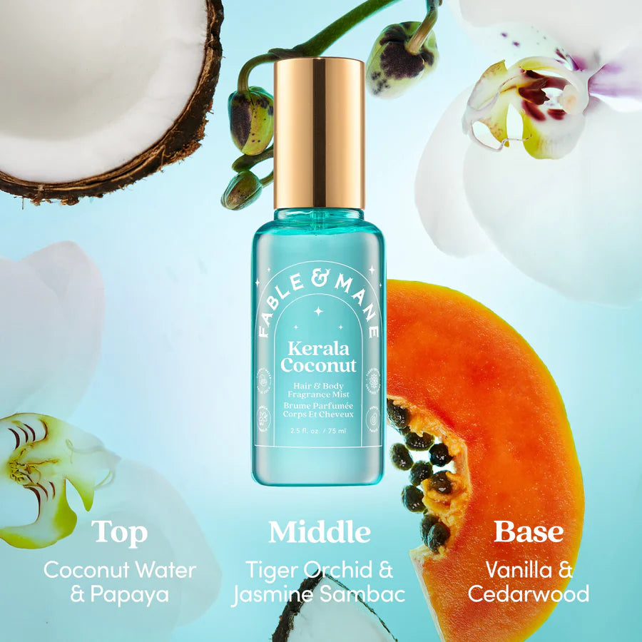 Fable & Mane  
Kerala Coconut Hair & Body Mist with Orchid + Vanilla 🩵