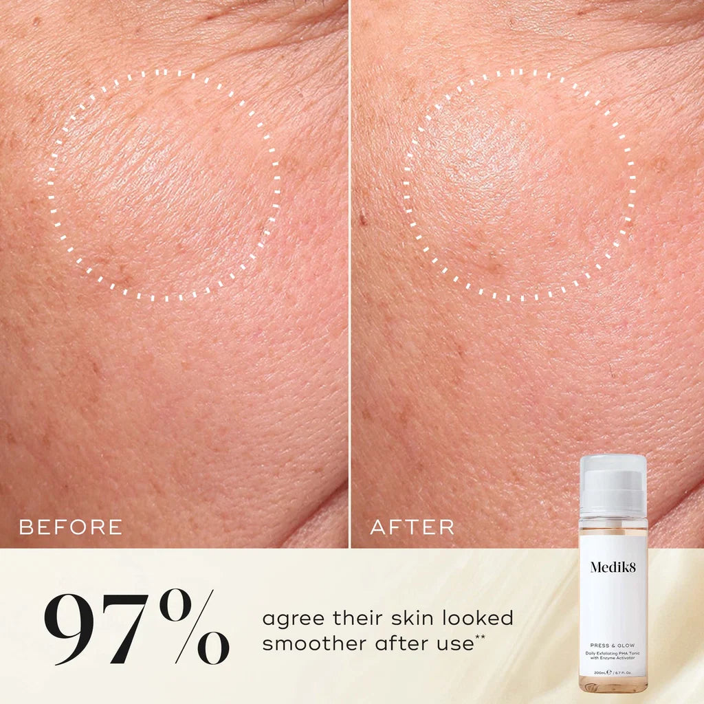 Medik8 
PRESS & GLOW®
Daily Exfoliating PHA Tonic with Enzyme Activator Toner 🤍