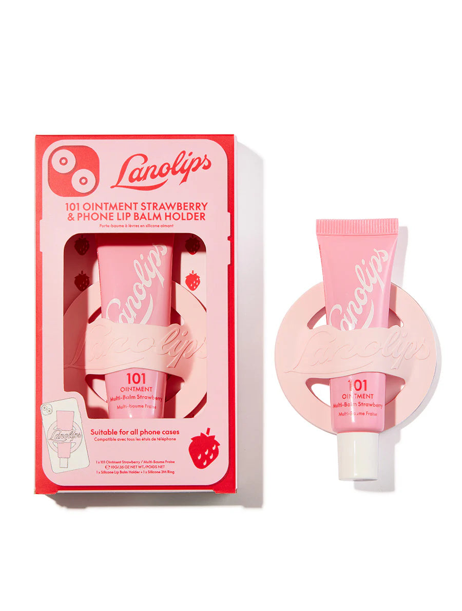 LanoLips 101 Ointment Strawberry & Phone Lip Balm Holder