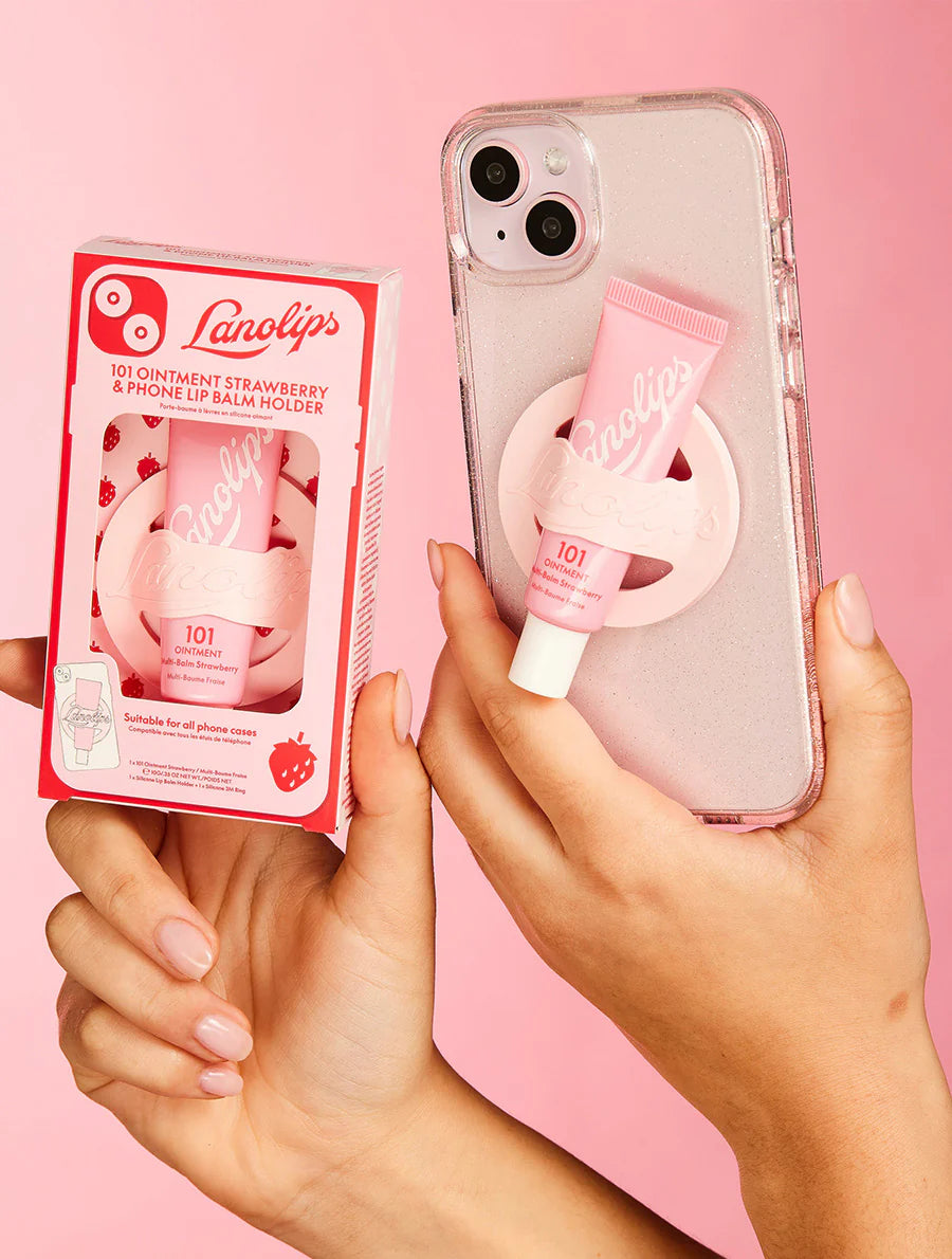 LanoLips 101 Ointment Strawberry & Phone Lip Balm Holder