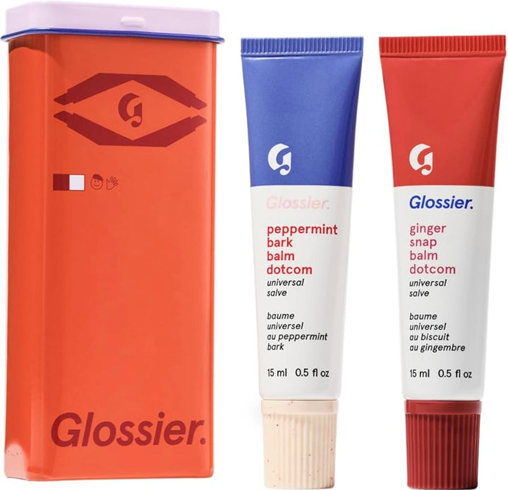 Glossier 
Balm Dotcom Hydrating Lip Balm Duo - Peppermint Bark & Ginger Snap set ♥️💙