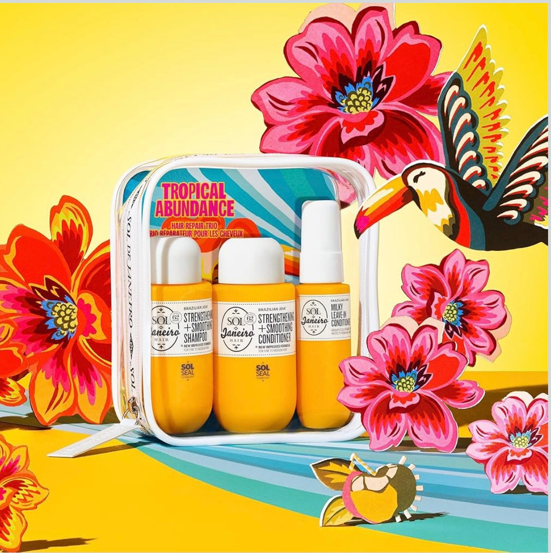 Sol De Janeiro      
Tropical Abundance Hair Repair Trio Travel Set 💛