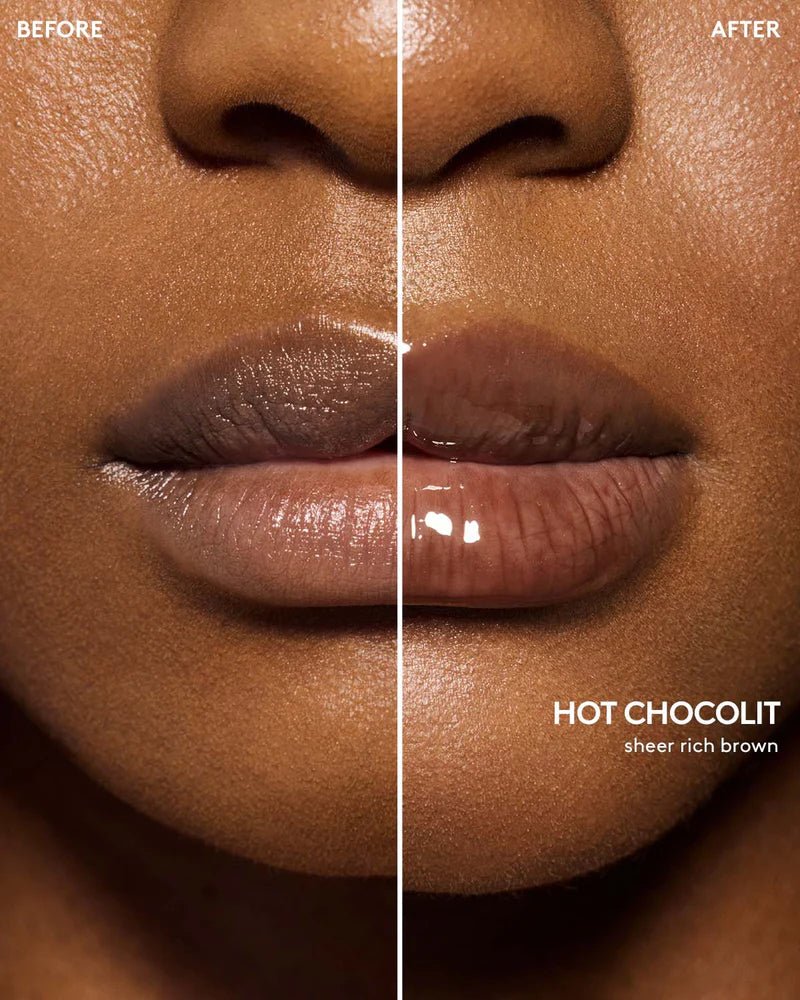 Fenty Beauty   
Gloss Bomb Heat Universal Lip Luminizer + Plumper -   
Hot Chocolit Heat — sheer rich brown