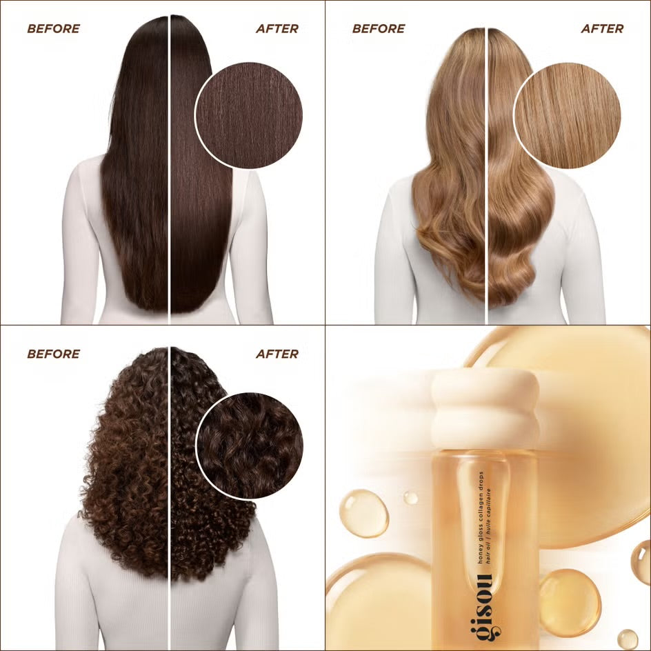 Gisou  
Honey Gloss Collagen Drops Hair Oil 🐝