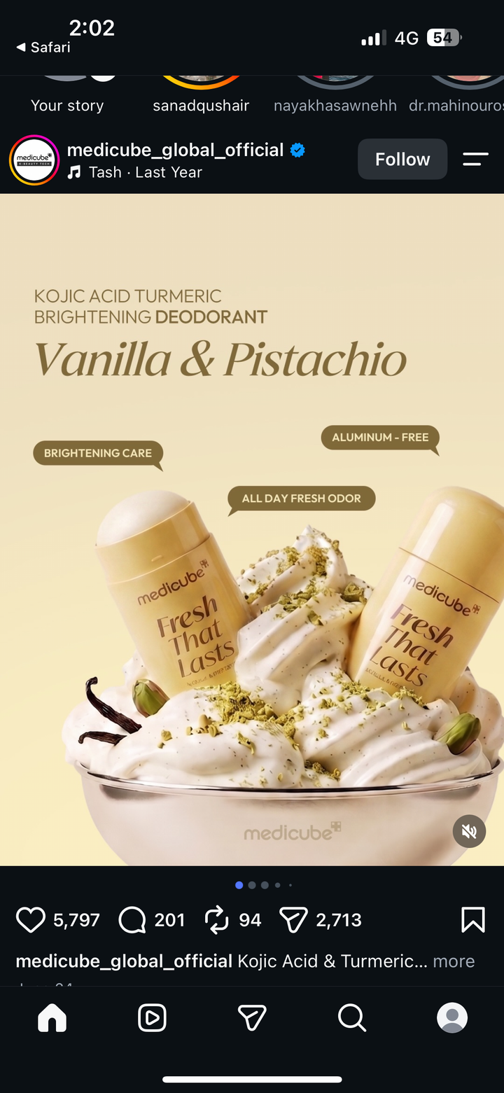 Medicube    
Fresh That Lasts Vanilla & Pistachio Deodorant 💛