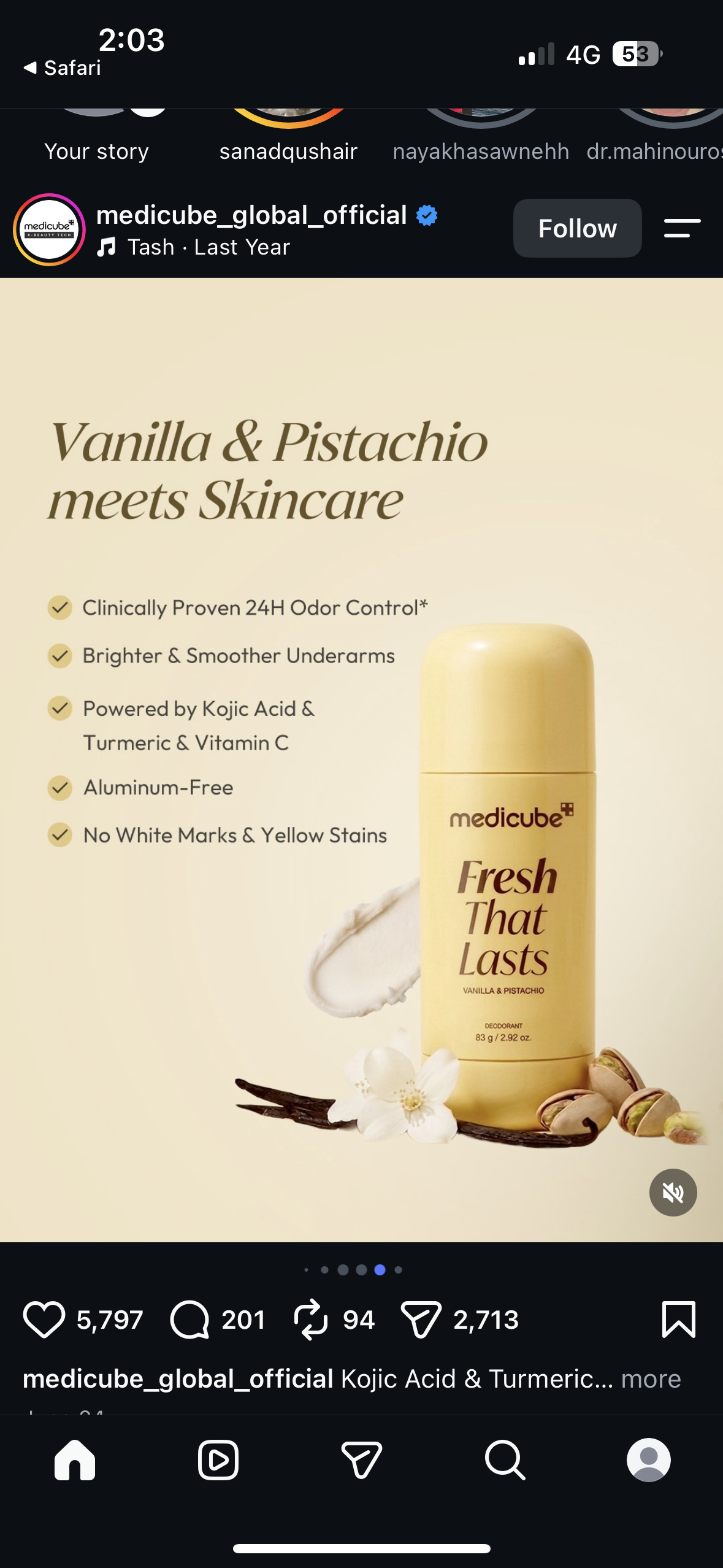 Medicube    
Fresh That Lasts Vanilla & Pistachio Deodorant 💛