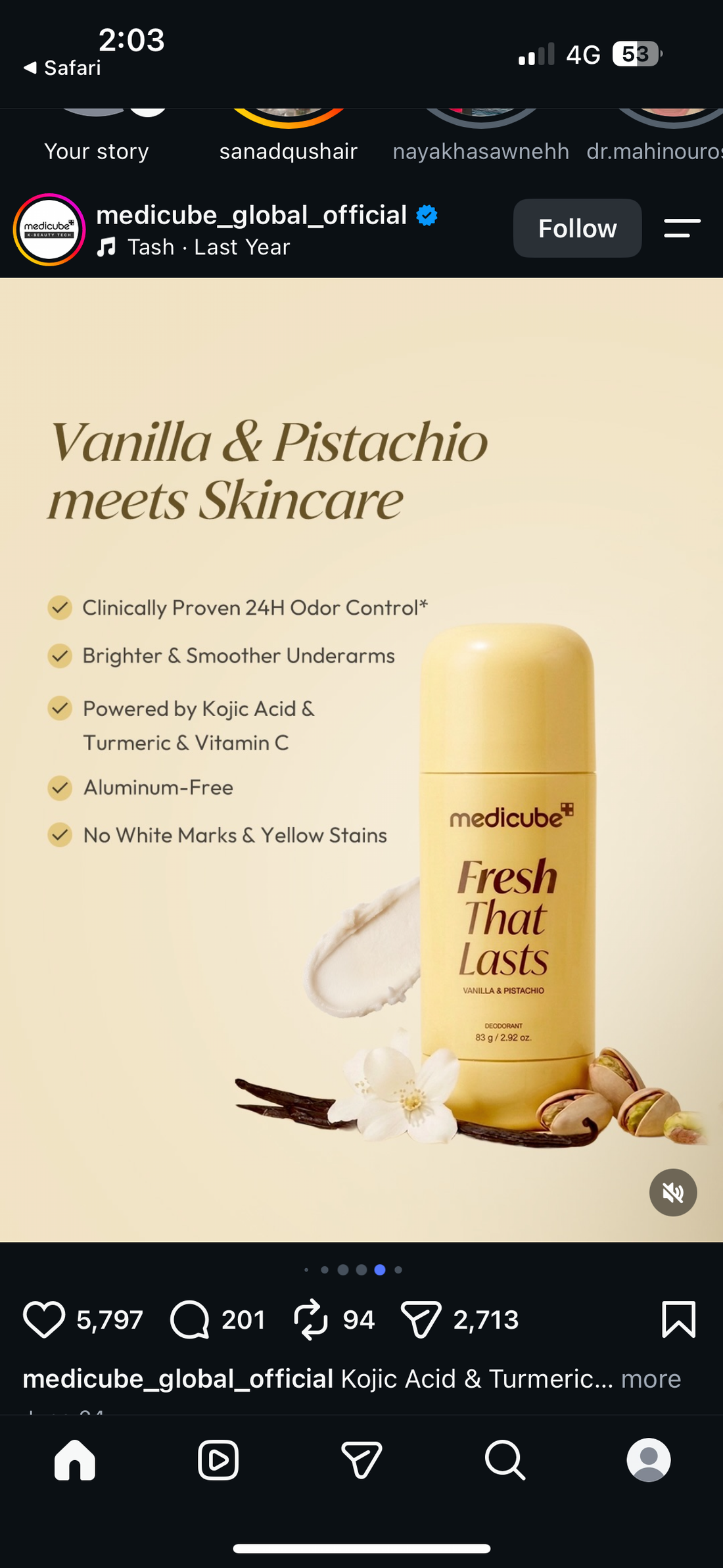 Medicube    
Fresh That Lasts Vanilla & Pistachio Deodorant 💛