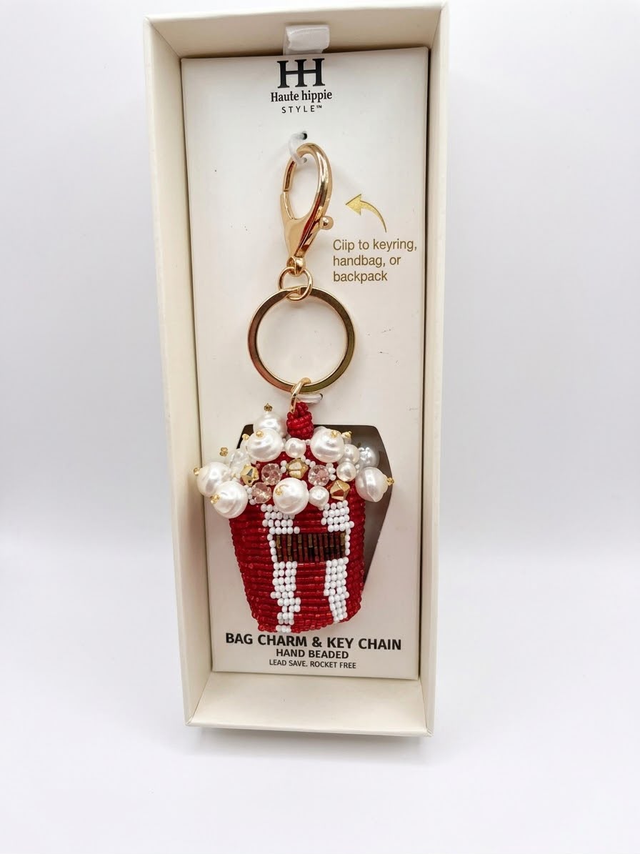 HAUTE HIPPIE   
POPCORN BEADED KEYCHAIN PURSE CHARM🍿