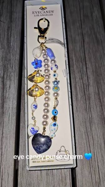 Eye Candy   
gold plated blue turquoise stones and pearls bag charm and keycharm 🩵