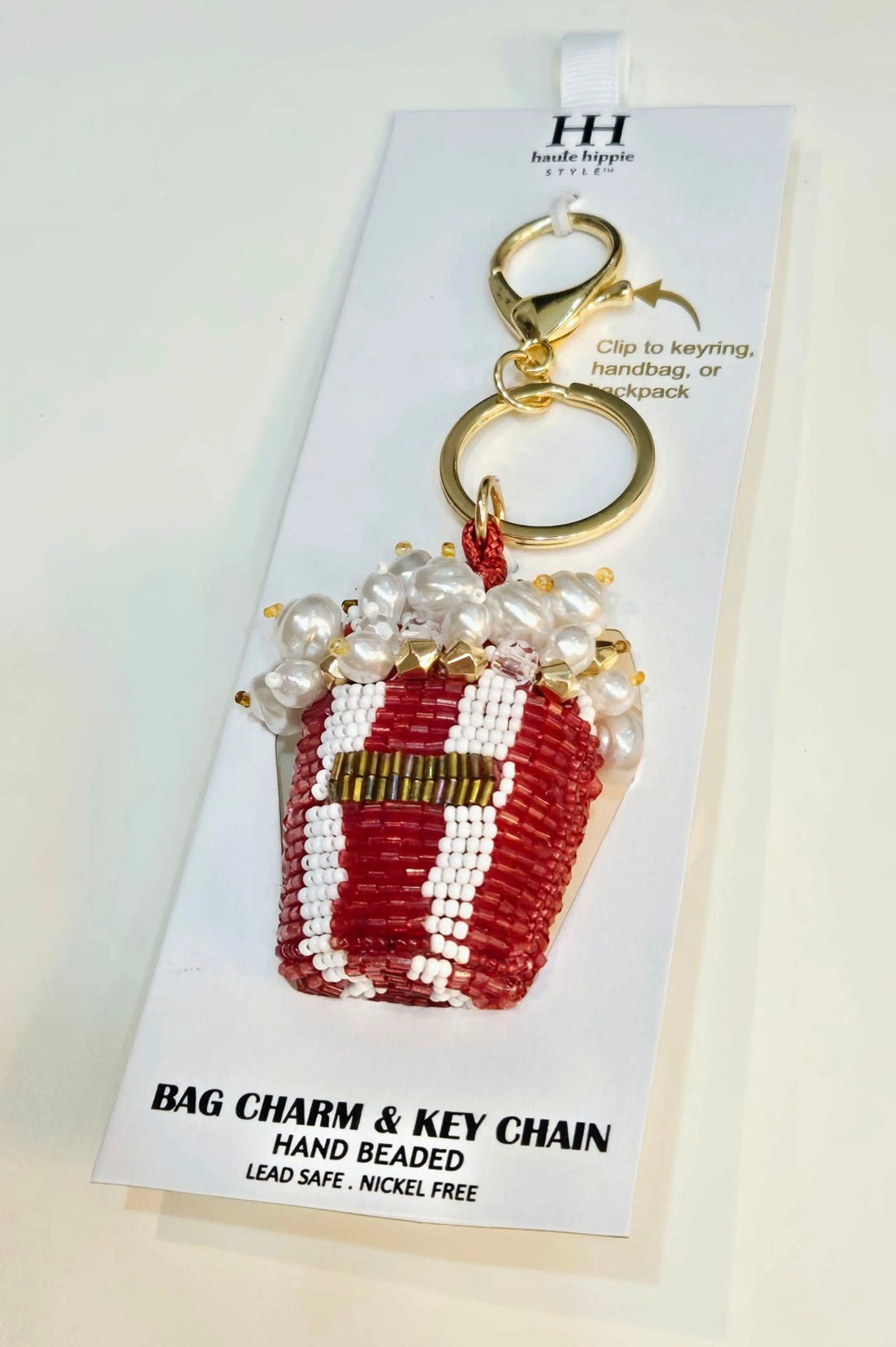 HAUTE HIPPIE   
POPCORN BEADED KEYCHAIN PURSE CHARM🍿