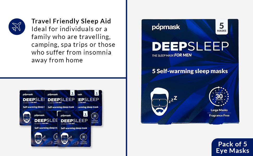 Popmask Deep Sleep Self-Heating Eye Masks for Men, Natural Steam Heat Relief for Migraines, Headaches, Allergies and Dry Eyes, 5 Eye Masks 💙