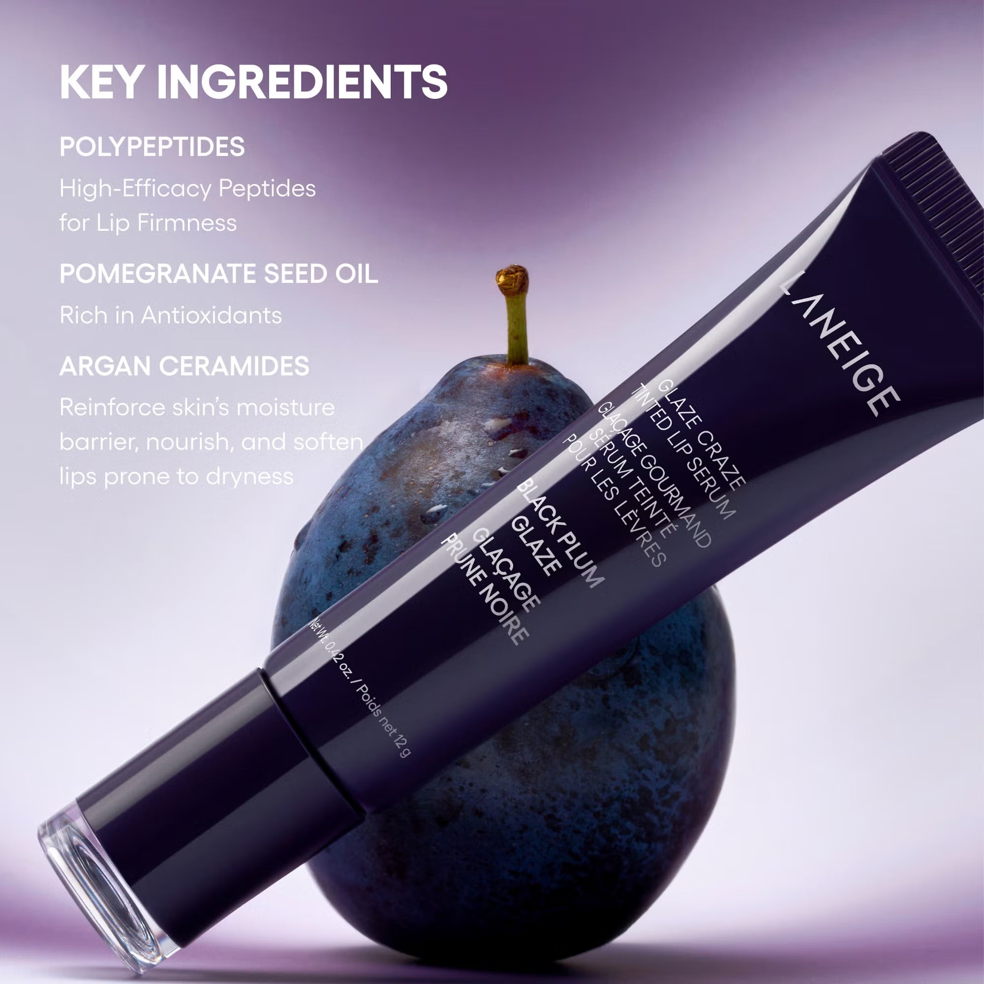 LANEIGE Glaze    
Craze Tinted Lip Serum - Black Plum Glaze 💜