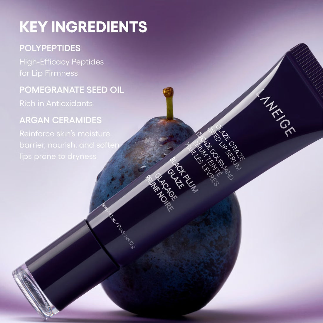 LANEIGE Glaze    
Craze Tinted Lip Serum - Black Plum Glaze 💜