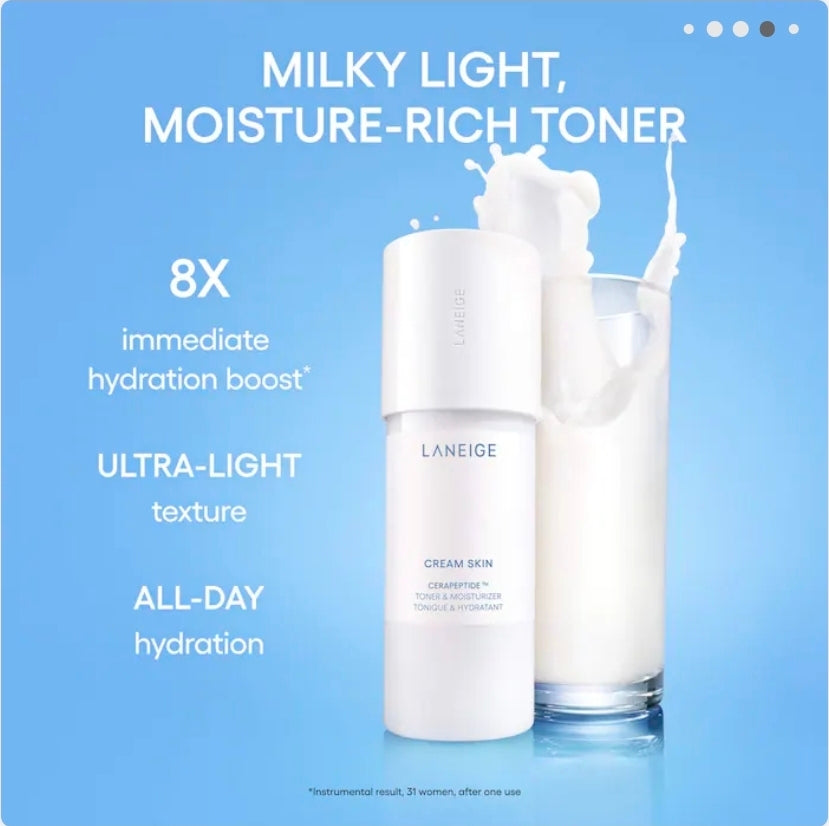 LANEIGE 
Cream Skin Milky Toner with Ceramides & Peptides for Nourishing Hydration 🤍