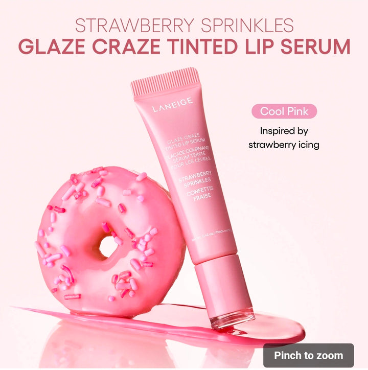Laneige Strawberry Sprinkles - Cool Pink Glaze Craze Tinted Polypeptide Lip Serum Treatment ♥️