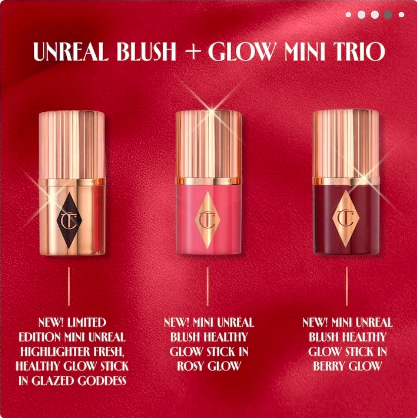 Charlotte Tilbury     
Mini Unreal Blush + Highlighter Glow Trio 🤎