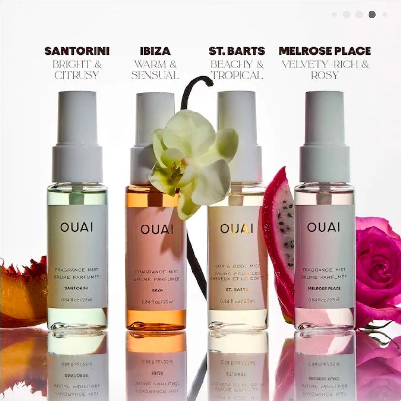 OUAI
Mini St. Barts, Ibiza, Santorini & Melrose Hair & Body Mist Set 🩷