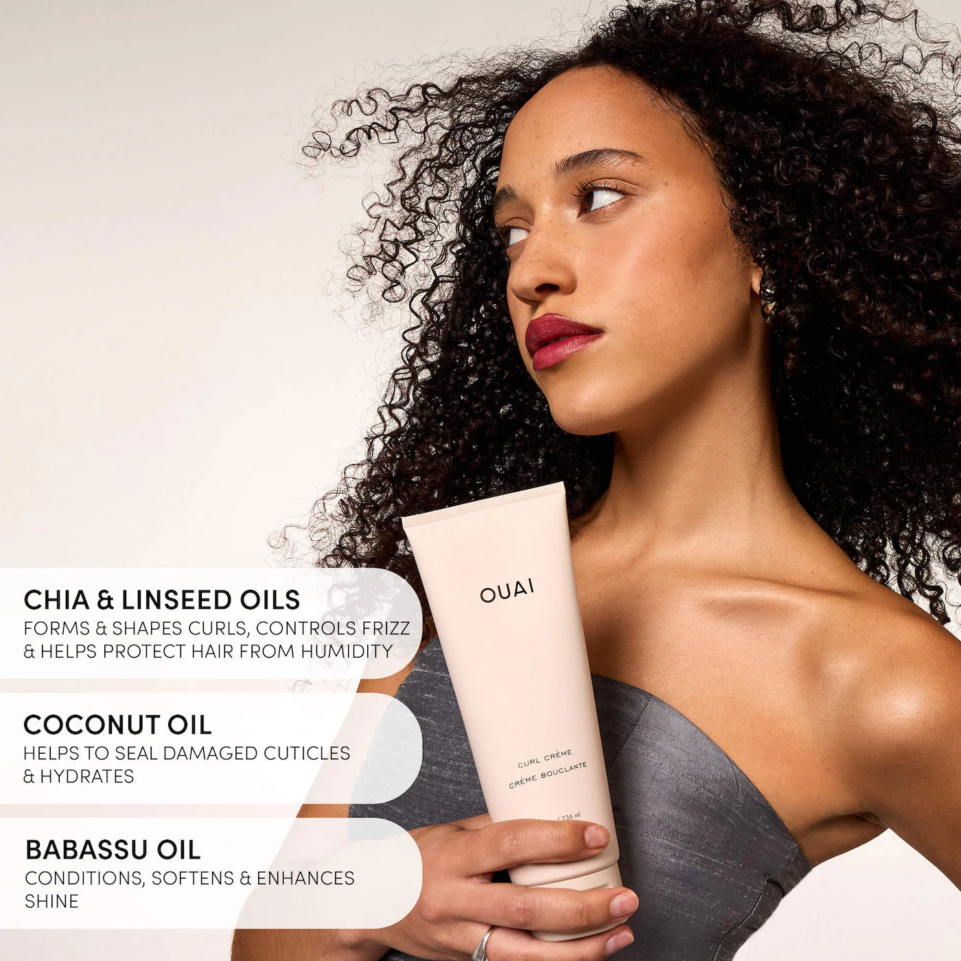 OUAI     
Anti-Frizz Curl Styling Cream with North Bondi Fragrance 🤍