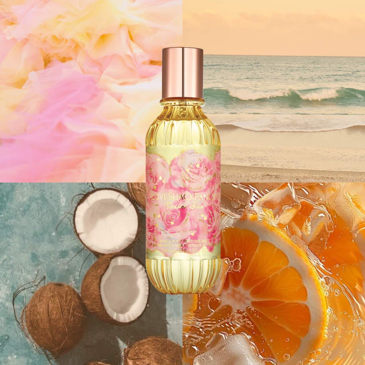 LoveShackFancy       
Velvet Sun Hair & Body Perfume Mist with Coconut Water     
💛💛
