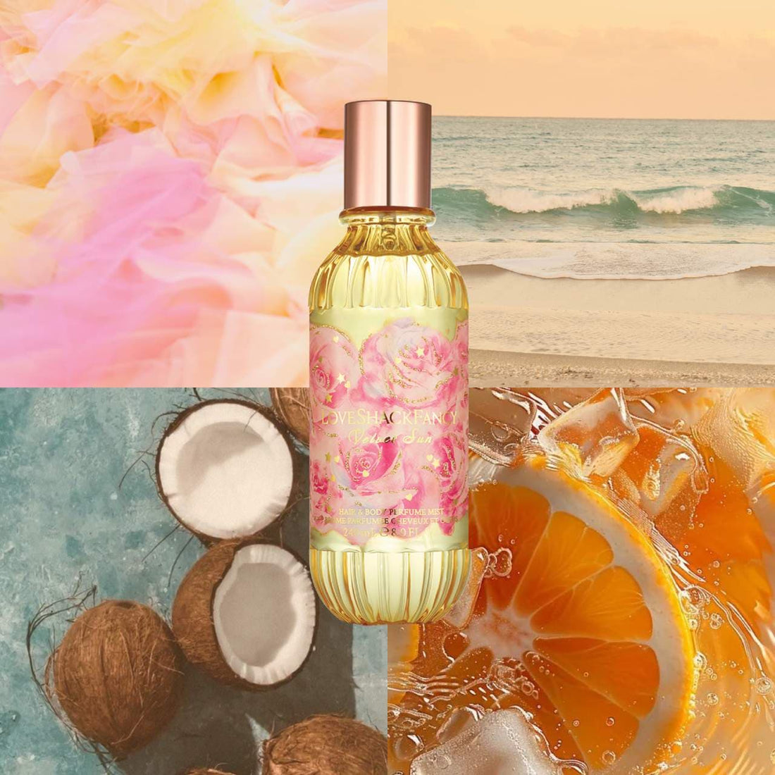 LoveShackFancy       
Velvet Sun Hair & Body Perfume Mist with Coconut Water     
💛💛