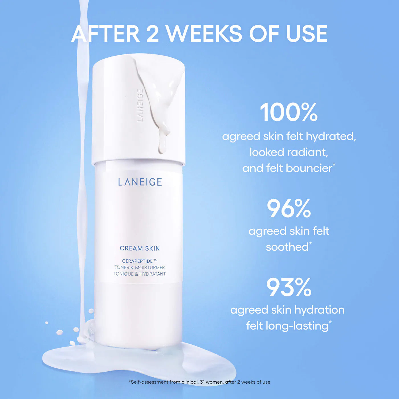 LANEIGE     
Mini Cream Skin Milky Toner Mist with Ceramides & Peptides for Nourishing Hydration 🤍