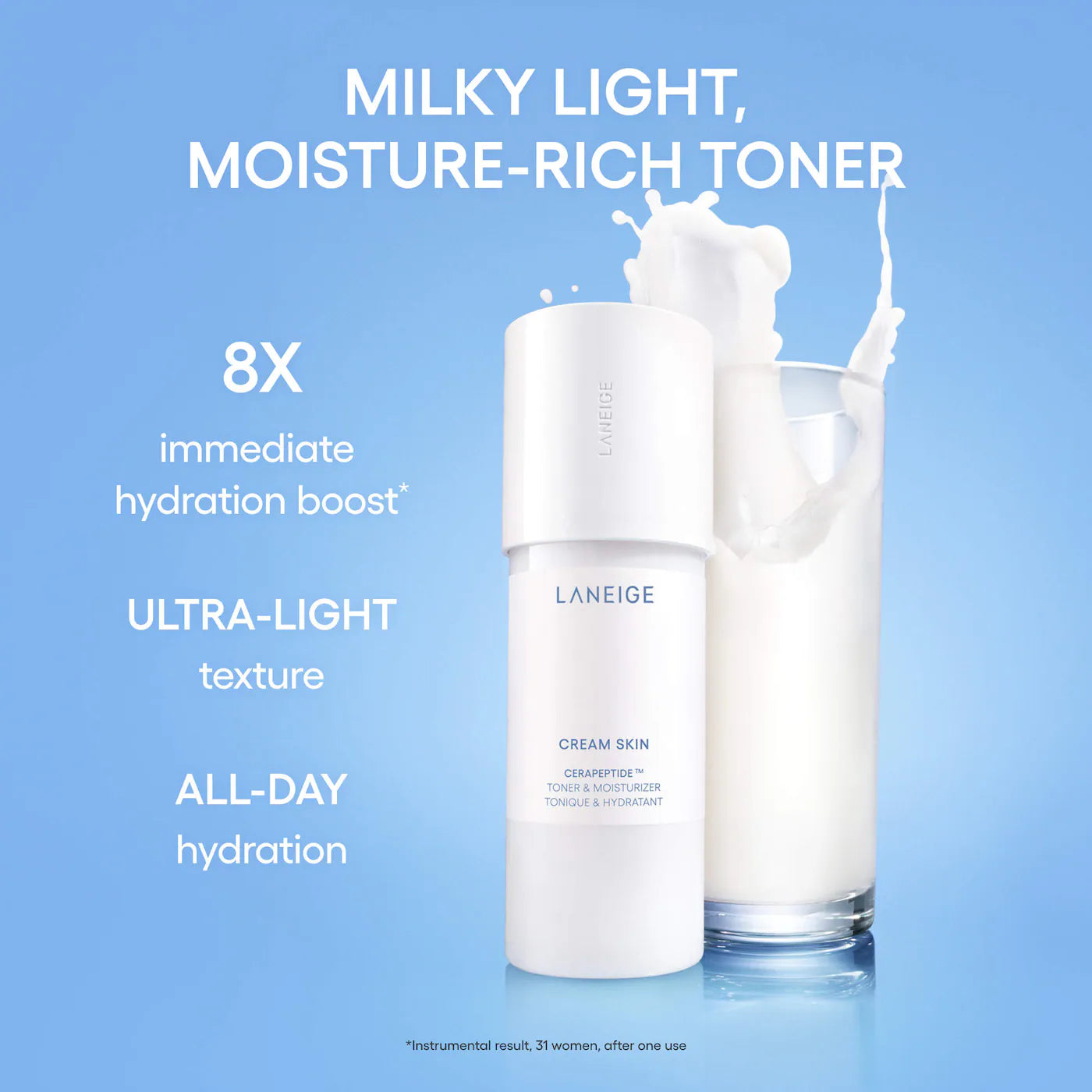 LANEIGE     
Mini Cream Skin Milky Toner Mist with Ceramides & Peptides for Nourishing Hydration 🤍