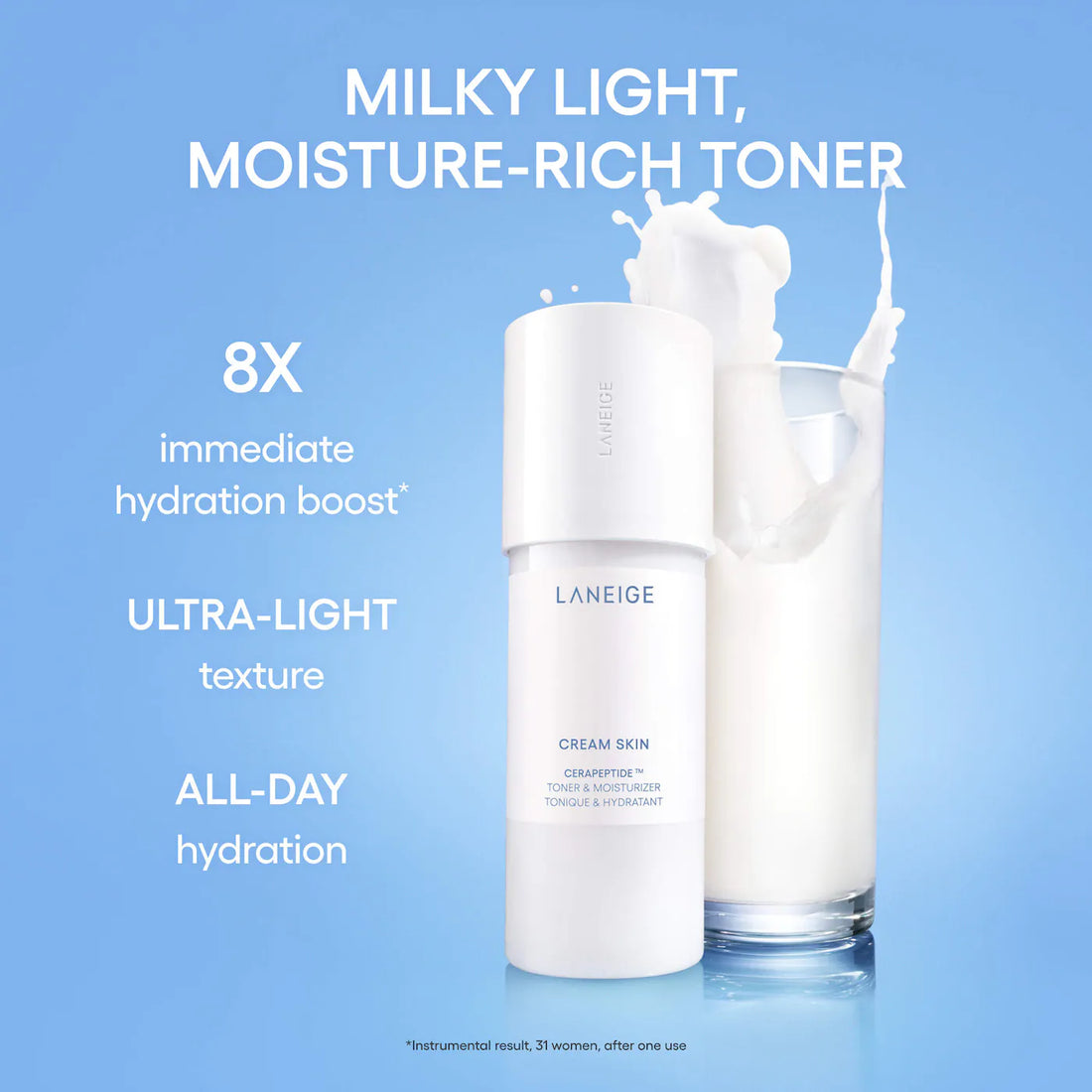 LANEIGE     
Mini Cream Skin Milky Toner Mist with Ceramides & Peptides for Nourishing Hydration 🤍